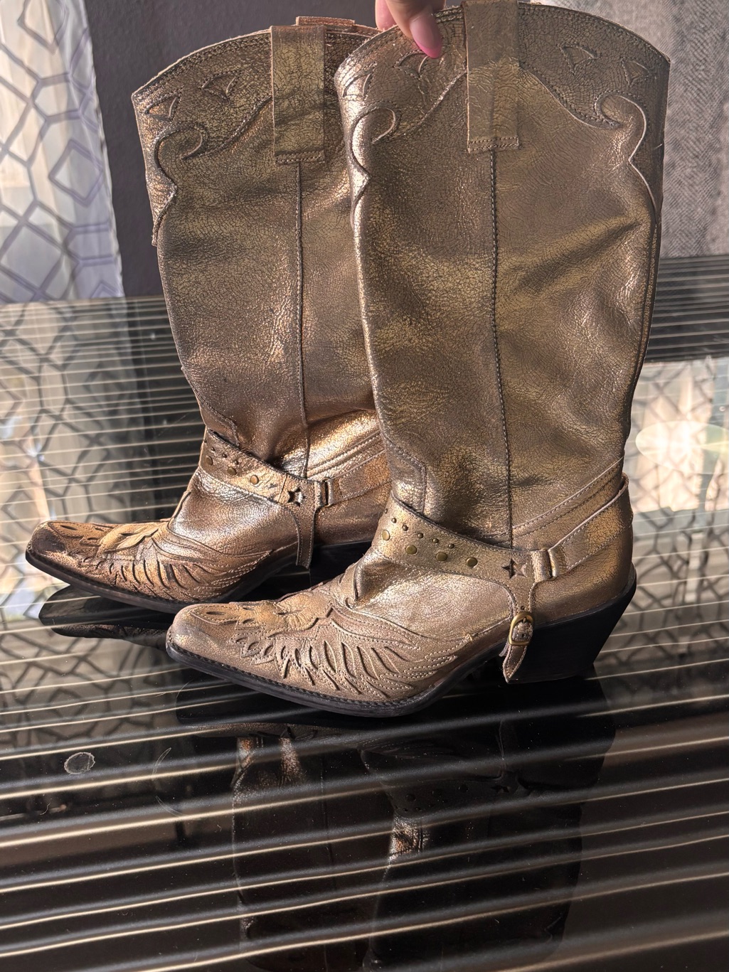 Mia Metallic Gold Western Cowboy Boots